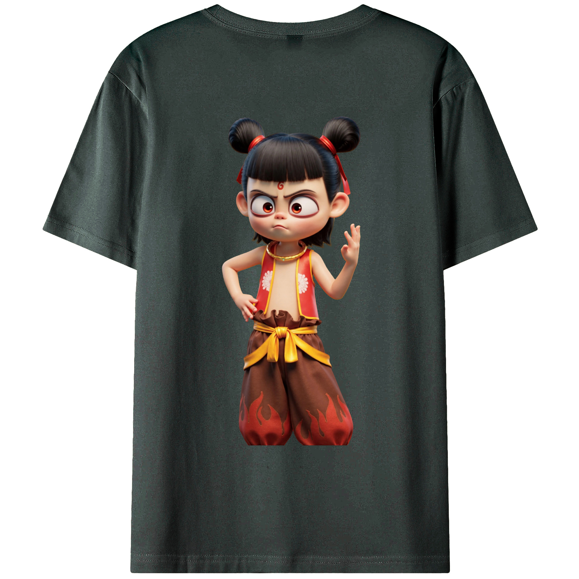 （画像用） Ne Zha 2 ナタ 魔童の大暴れ 綿100％ メンズ半袖Tシャツ（バックプリント） 通気性
